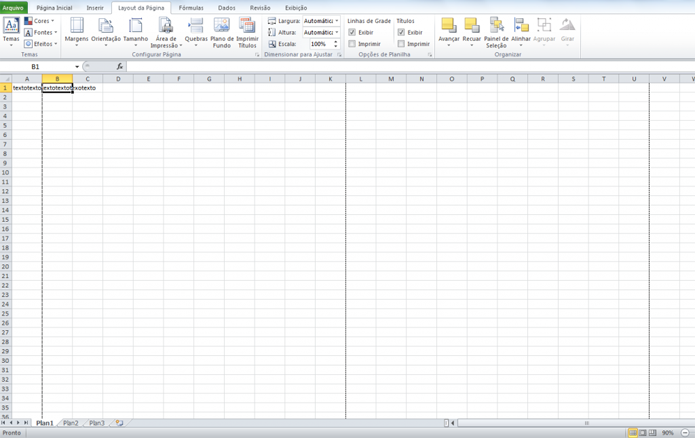 No Excel, o tracejado delimita as páginas (Foto: Reprodução/Luana Marfim)