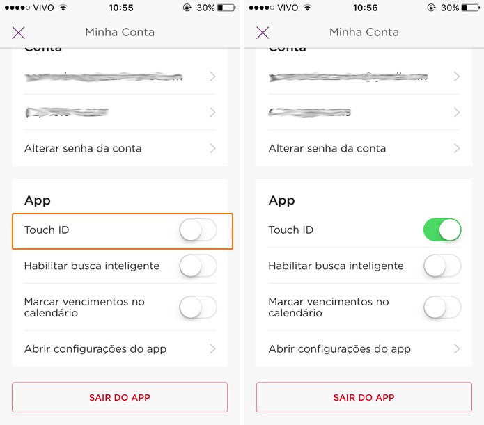 Habilite o Touch ID no app do Nubank (Foto: Reprodução)
