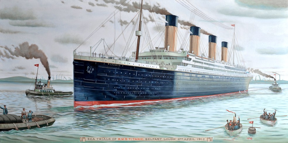 Pintura do navio Titanic, que naufragou no oceano Atlântico em 1912 após colisão com iceberg — Foto: Wikimedia / Teufelbeutel / Creative Commons