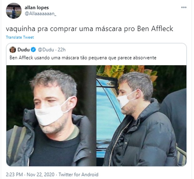 Memes sobre máscara de Ben Affleck (Foto: Reprodução/Twitter)