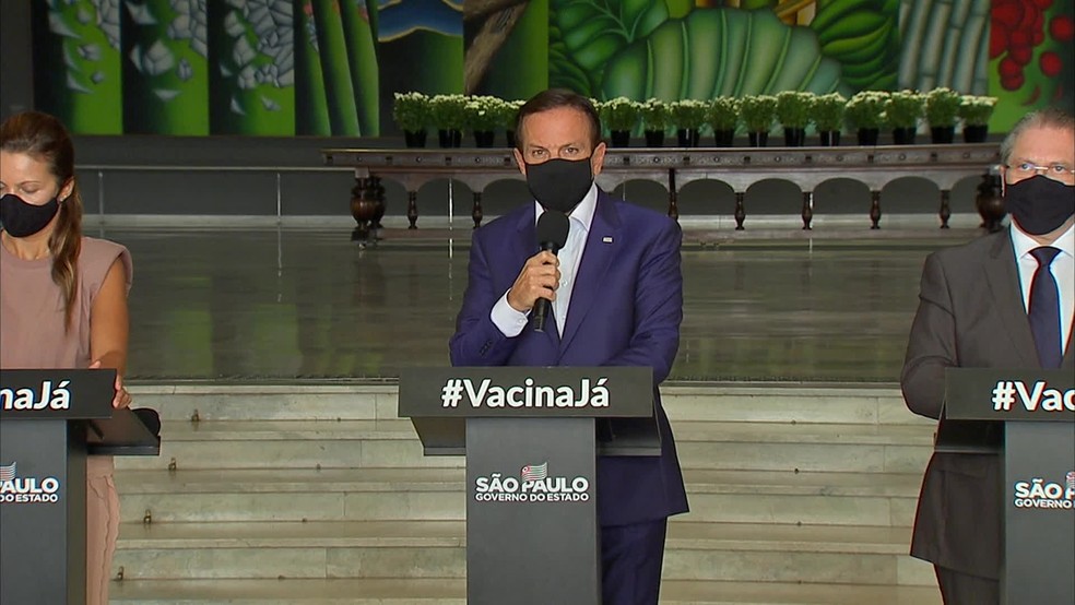 Coletiva de imprensa do Governo de SP — Foto: Reprodução/TV Globo