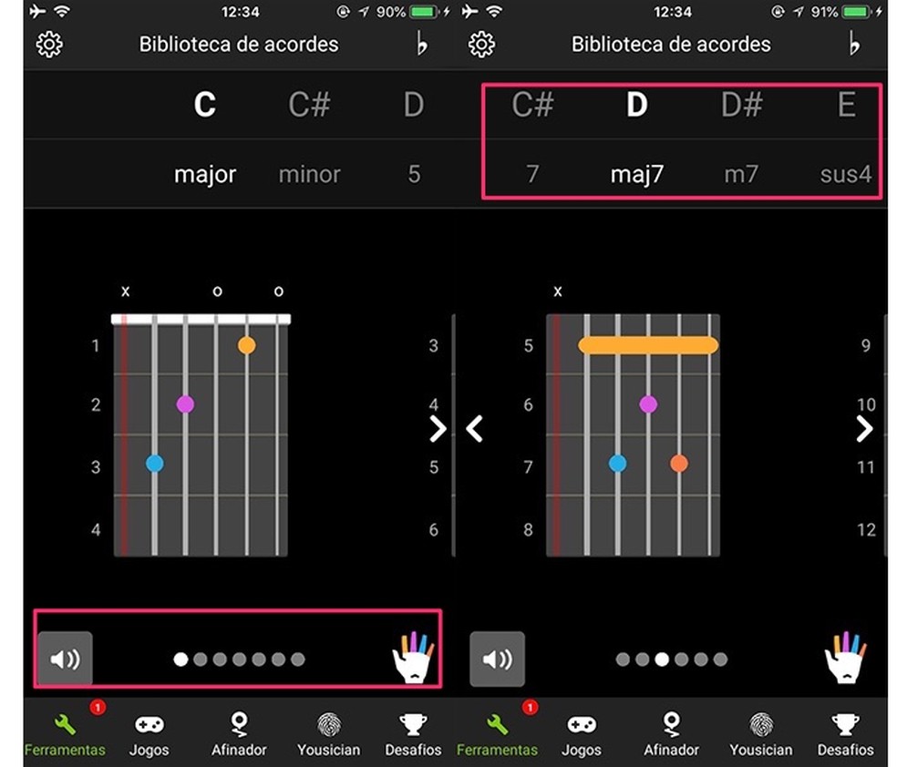 Opções para conhecer novos acordos no Dicionário de Acordes do app GuitarTuna (Foto: Reprodução/Marvin Costa)