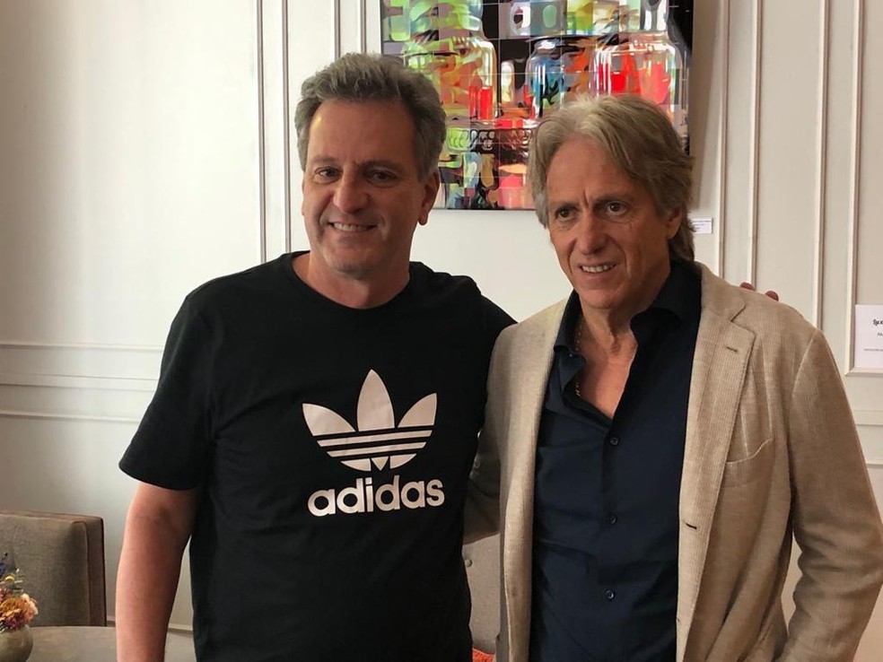 Rodolfo Landim, presidente do Flamengo, e Jorge Jesus, novo técnico do Rubro-Negro — Foto: Raphael De Angeli