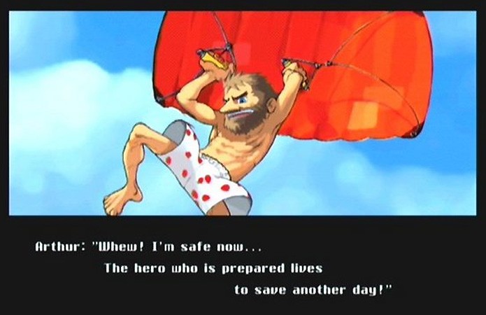 Arthur no final do game Cannon Spike exibe a famosa cueca de Ghostsn Goblins (Foto: Reprodução/Capcom Unity)