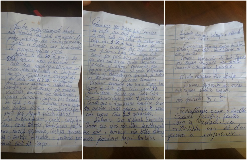 Em carta, presos denunciam agressões e ‘corredor da morte’ em presídio do interior do Acre (Foto: Reprodução)