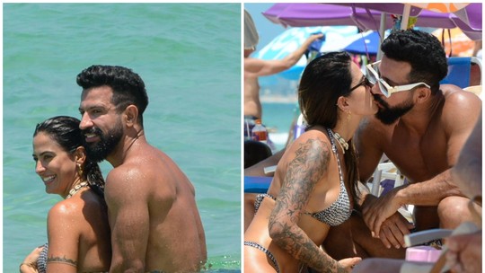 Dennis DJ troca beijos com nova namorada, Naaja, em praia no Rio
