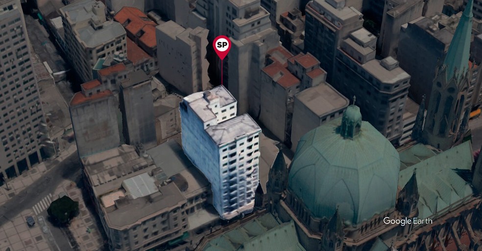 Prédio público na Praça da Sé, Centro de São Paulo, é um dos imóveis anunciados para investidores pelo governo do estado — Foto: Google Earth/Reprodução