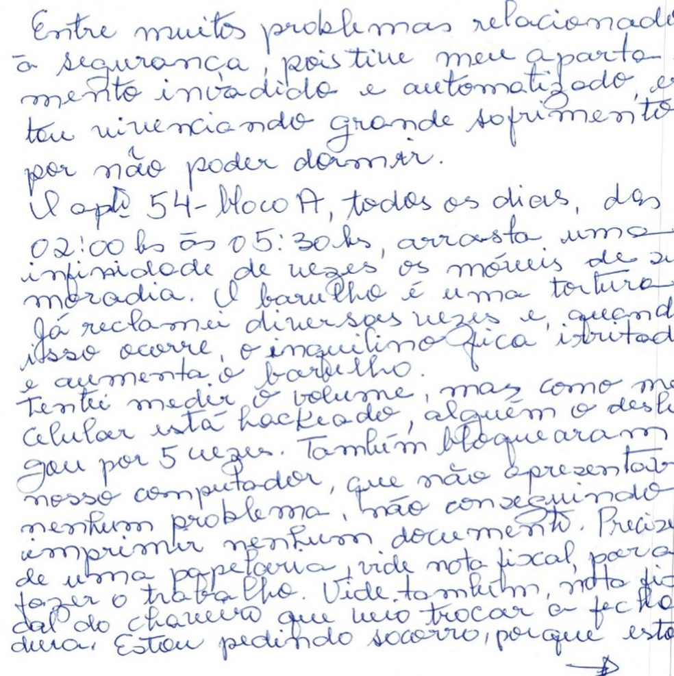 Trecho do relato dela na Justiça em processo extinto contra Eddy e condomínio — Foto: Reprodução