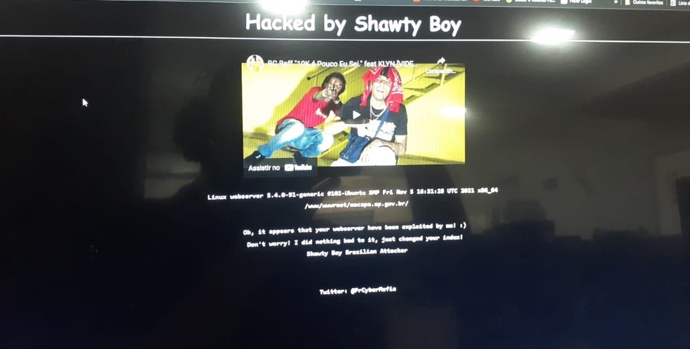 Mensagem deixada por grupo hacker após invasão no site da prefeitura de Macapá — Foto: Reprodução