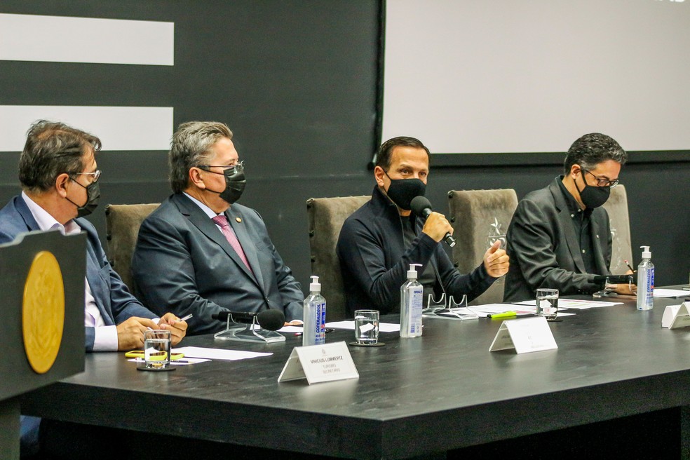João Doria (PSDB) em coletiva de imprensa nesta terça (11) no Palácio dos Bandeirantes. — Foto: Divulgação/GESP