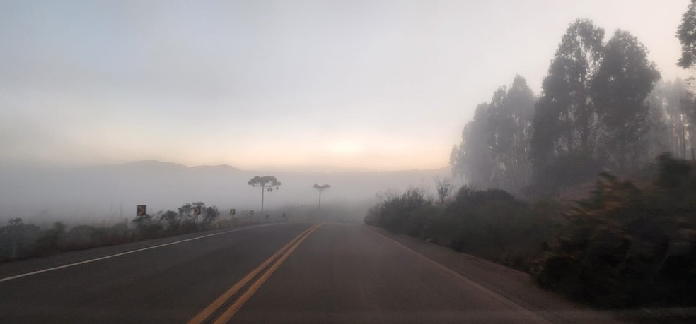 Amanhecer em São Joaquim, na Serra catarinense — Foto: Mycchel Legnagi/ São Joaquim Online