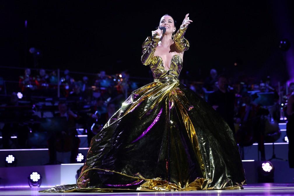 Katy Perry durante apresentação no show de coroação do Rei Charles III, em Londres, em 7 de maio de 2023 — Foto: Chris Jackson/Pool via Reuters