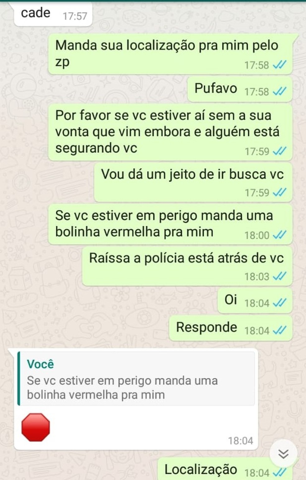 Menina sinalizou para a mãe que estava em perigo — Foto: Arquivo pessoal