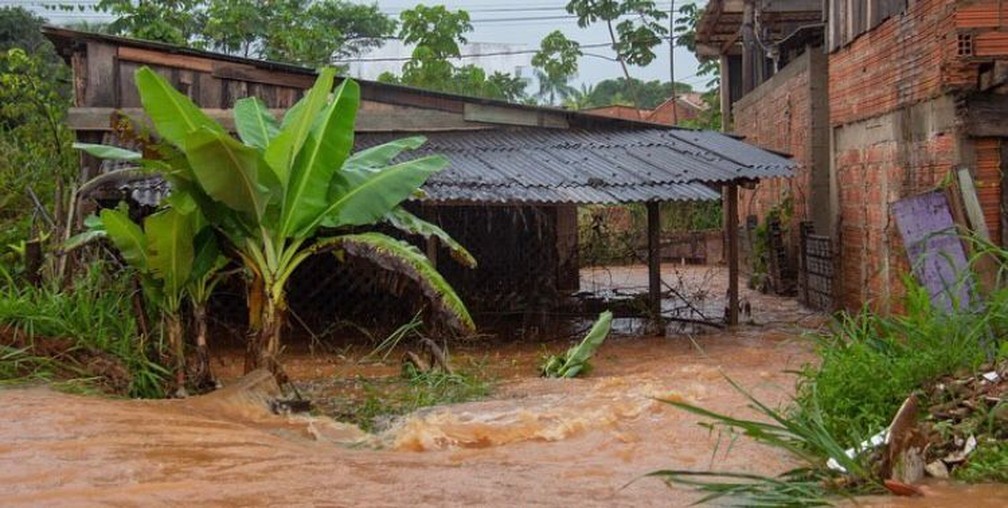 Casa ficou destruída durante enchente em Cacoal (RO)  — Foto: Prefeitura de Cacoal/Reprodução