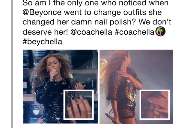 Beyoncé e sua troca de esmaltes virou meme no Twitter (Foto: Reprodução/ Twitter)
