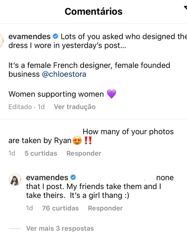 Post de Eva Mendes (Foto: Reprodução/Instagram)