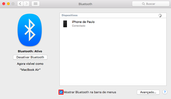 Ative o atalho para as funções de Bluetooth (Foto: Reprodução/Paulo Alves)