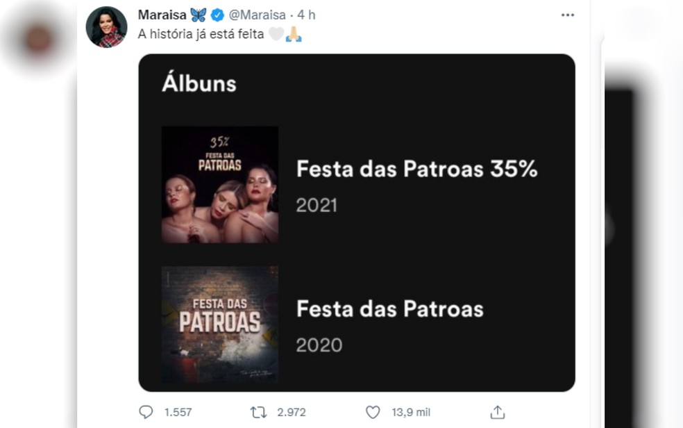 Maiara e Maraisa alteram nome de álbum com Marília Mendonça — Foto: Reprodução/Twitter