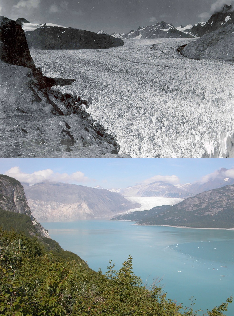 Derretimento da geleira Muir, no Alasca — Foto: NASA