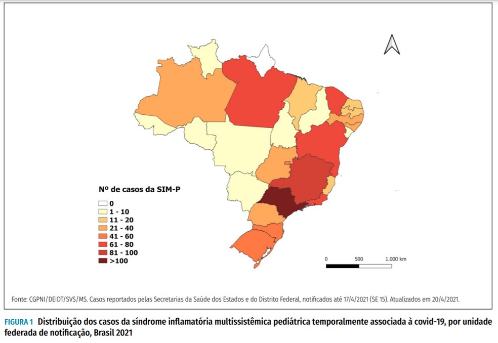 Distribuio de casos da Sndrome Inflamatria no Brasil  Foto: Ministrio da Sade
