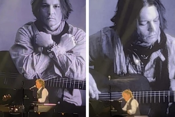 Imagens de Johnny Depp aparecem no telão em apresentação de Paul McCartney (Foto: Reprodução/Instagram)