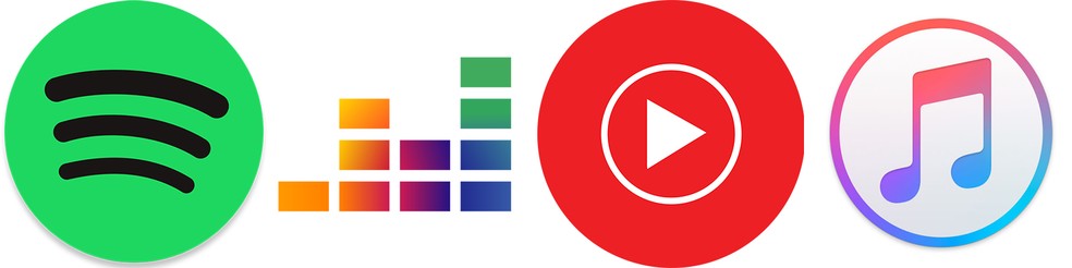 Logomarcas das plataformas Spotify, Deezer, YouYube Music e Apple Music — Foto: Divulgação / Montagem G1