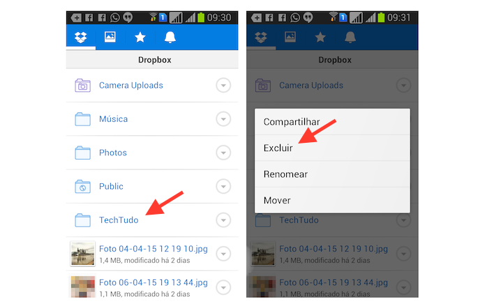 Iniciando o processo de exclusão de um arquivo no Dropbox para Android (Foto: Reprodução/Marvin Costa)