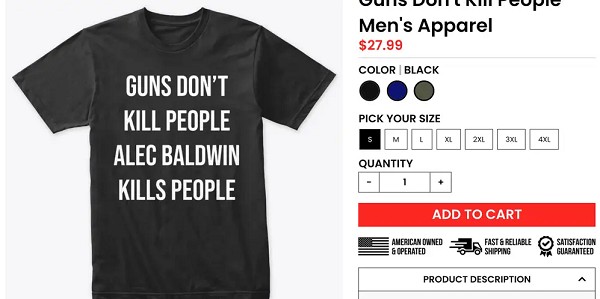A camisa vendida no site de Donald Trump Jr com ataque a Alec Baldwin (Foto: Reprodução)