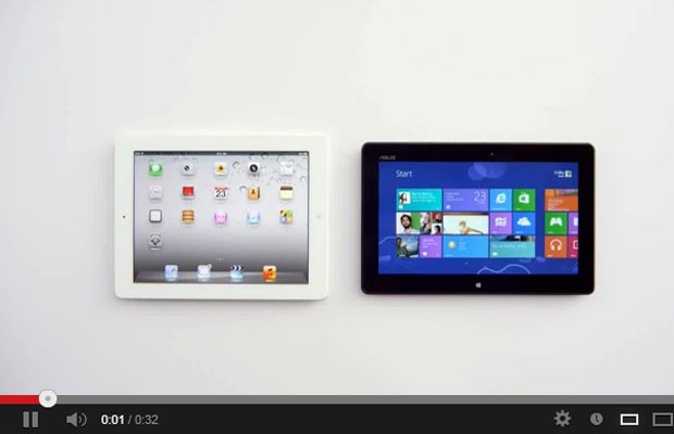 Imagem do vídeo em que a Microsoft alfineta a Apple e utiliza a assistente de voz Siri para expor limitações do iPad. (Foto: Reprodução/YouTube.com)