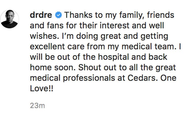 Postagem de Dr Dre acalmando seus fãs (Foto: reprodução instagram)