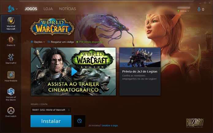 Clique em Instalar para ter World of Warcraft no PC (Foto: Reprodução/André Mello)
