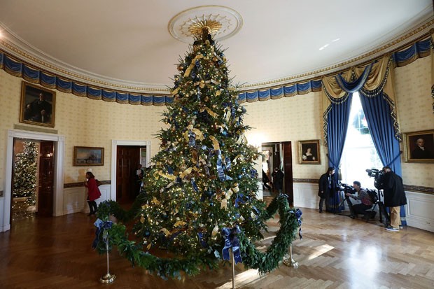 WASHINGTON, DC - NOVEMBER 27:  The official White House Christmas tree stands in the Blue Room at the White House during a press preview of the 2017 holiday decorations November 27, 2017 in Washington, DC. The theme of the White House holiday decorations  (Foto: Getty Images)