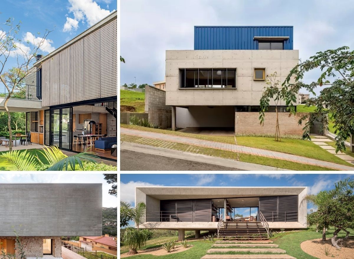 Veja abaixo 13 casas com fachadas com estilo brutalista (Foto: Dvulgação / Reprodução | Montagem: Casa e Jardim)