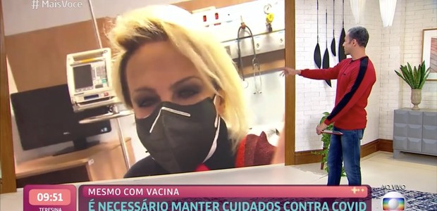 Hospitalizada, Ana Maria Braga interage com Battaglini no Mais Você (Foto: TV Globo)