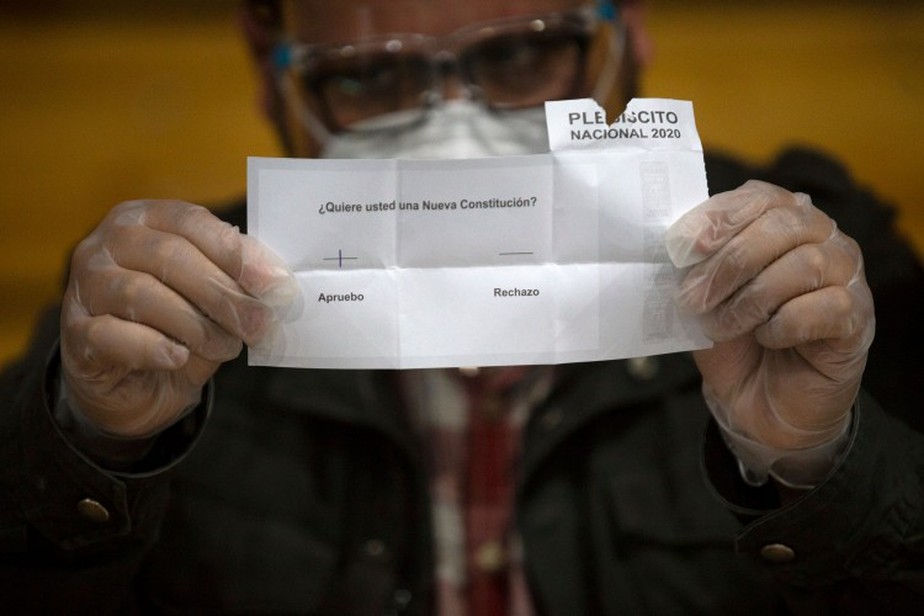 Um funcionário eleitoral conta o voto durante o plebiscito constitucional no Chile em 2020