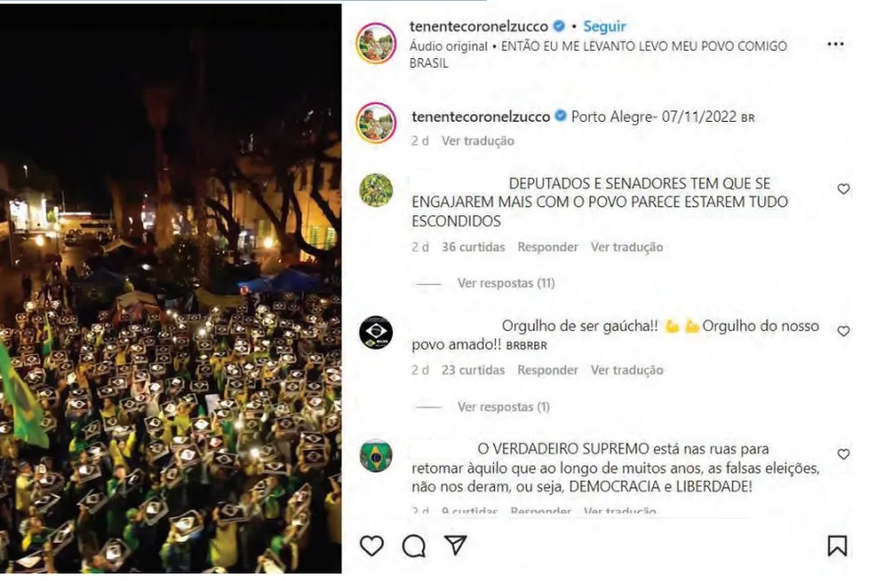 Publicação feita pelo deputado Tenente Coronel Zucco nas redes sociais — Foto: Redes sociais/Arquivo pessoal