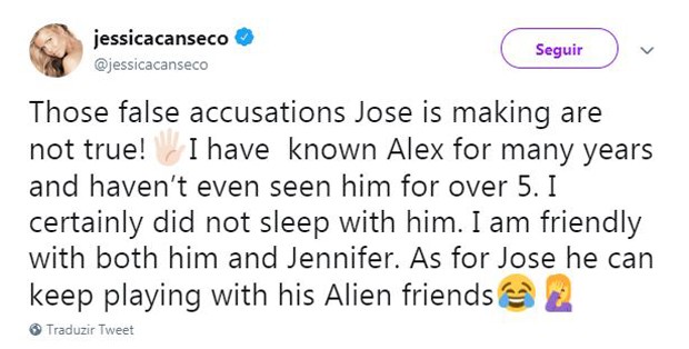 Jessica Canseco se pronuncia sobre acusações de ex-marido na internet (Foto: Reprodução / Twitter)