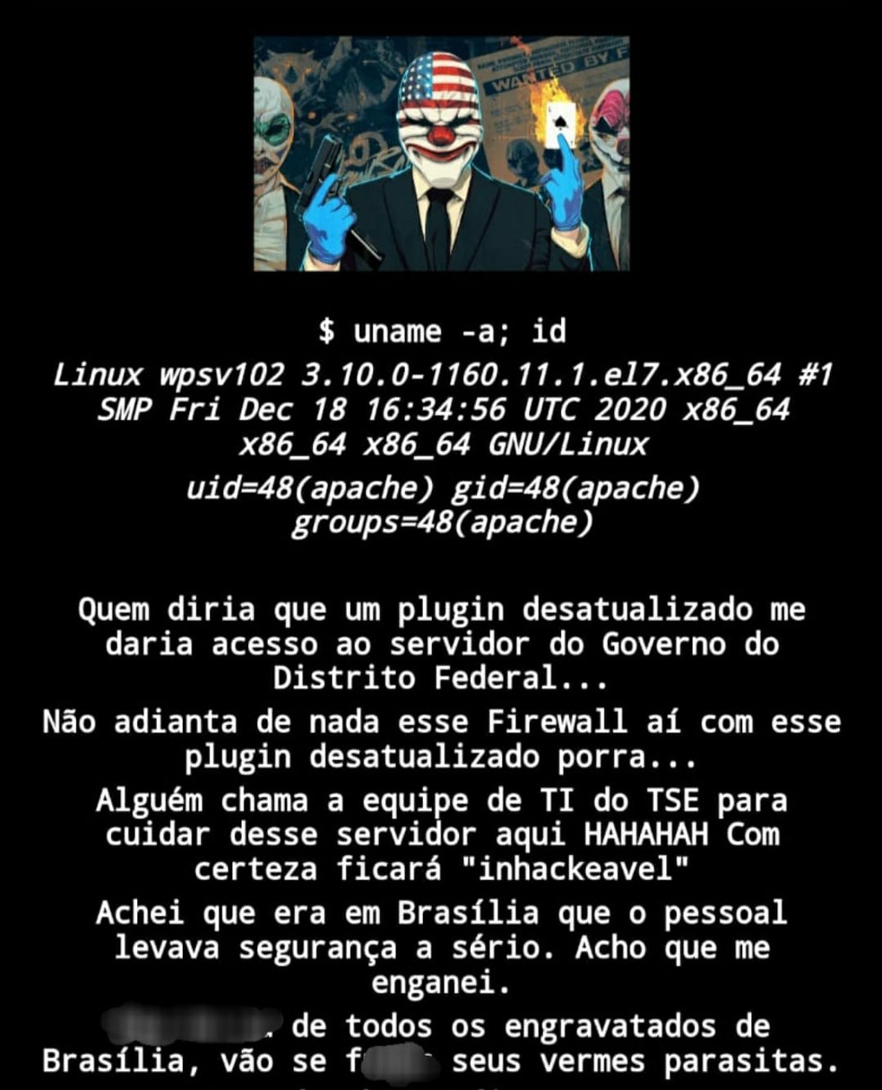 Aviso de hackers nas páginas do GDF — Foto: Reprodução