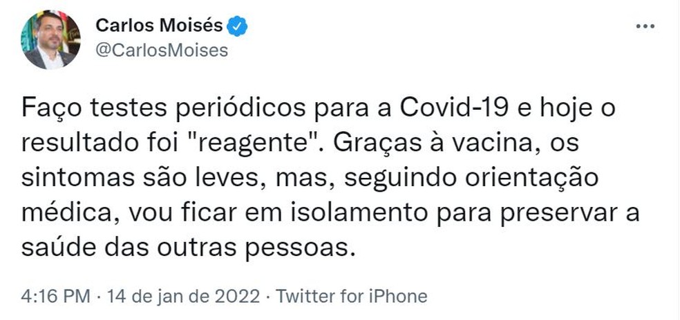 Anúncio de Carlos Moisés sobre Covid-19 — Foto: Reprodução/Redes sociais