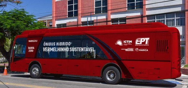 Simulação do ônibus híbrido que vai ser testado em Maricá — Foto: Divulgação 