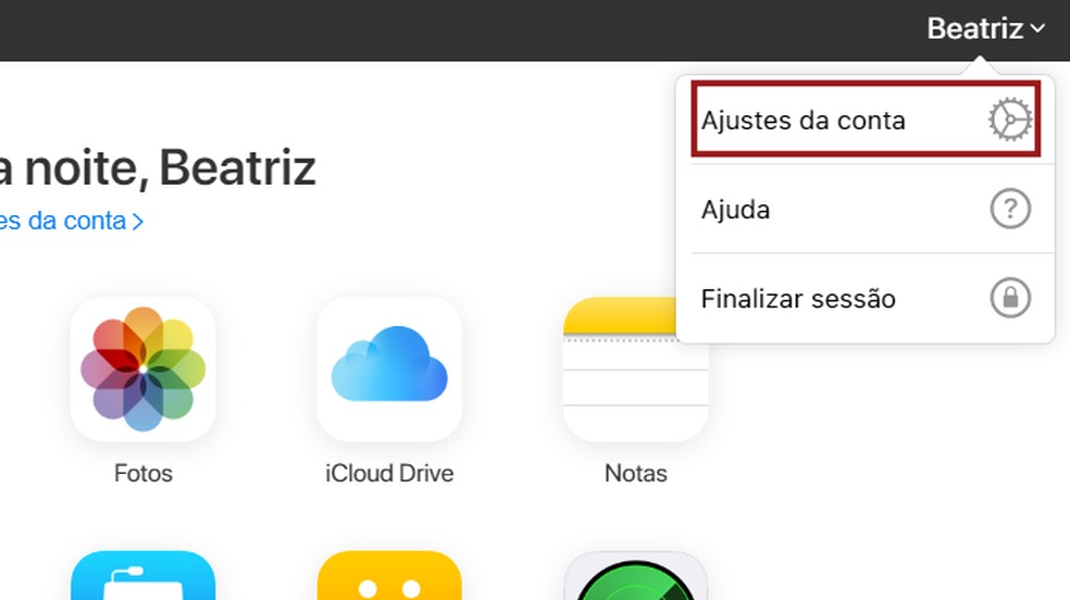 Selecionando o Ajustes da conta do iCloud — Foto: Beatriz Maxima/TechTudo