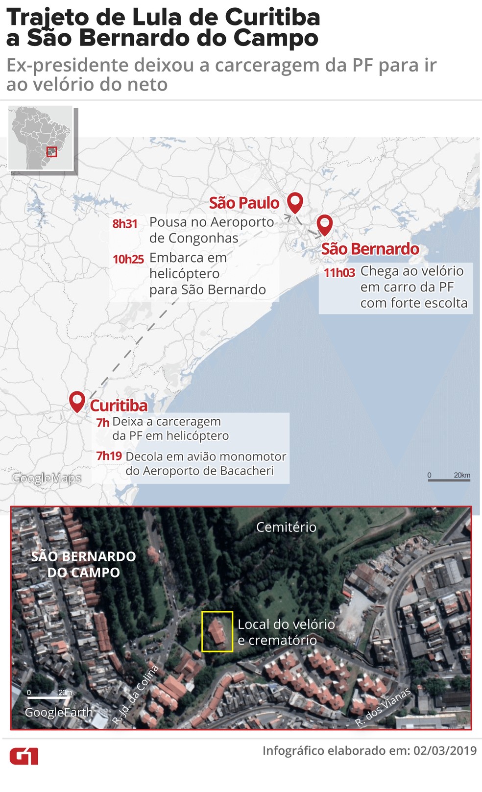 Trajeto de Lula a São Bernardo do Campo — Foto: Juliane Monteiro/G1