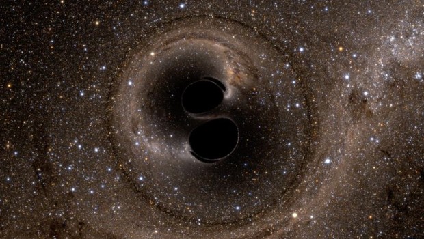 BBC- Cientistas do MIT nos Estados Unidos comprovaram um dos teoremas mais importantes sobre buracos negros, a de que seu horizonte de eventos nunca deve diminuir, observando uma onda gravitacional resultado da colisão de dois buracos negros (Foto: Ligo Via BBC)