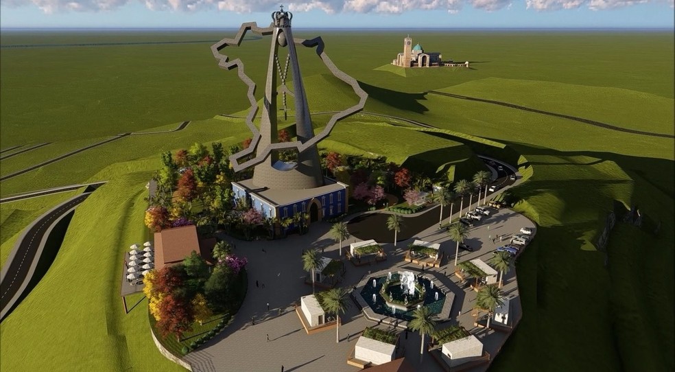 Simulação computadorizada do parque de Nossa Senhora Aparecida, que seria finalizado completamente em dois anos — Foto: Divulgação/ Prefeitura de Aparecida