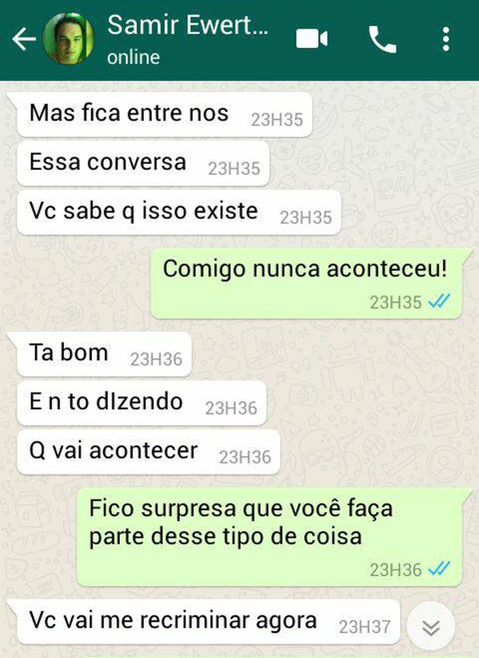 Conversa entre Samir e uma das mulheres que alega ter sido assediada enquanto tentava conseguir uma vaga de emprego (parte 2) — Foto: Divulgação/Acsa Serafim