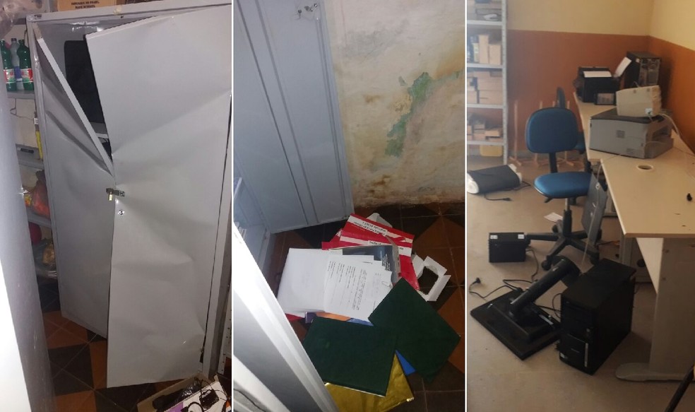 Além de arrombar armários, criminosos espalharam documentos e destruíram equipamentos (Foto: César Fernandes)