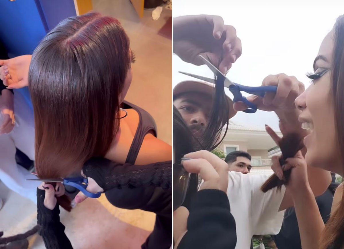 Anitta tem o cabelo cortado pelos amigos (Foto: Reprodução/Instagram)