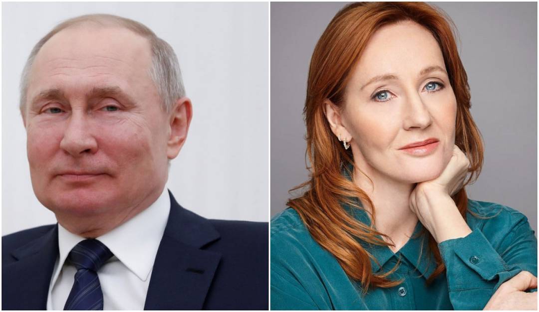 Vladimir Putin (esq.) e J.K. Rowling (dir.)
