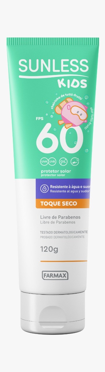 Protetor Solar Sunless Kids, FPS 60, Farmax, R$ 37,90 (120 g): textura leve, fácil de espalhar, rápida absorção (Foto: Divulgação)