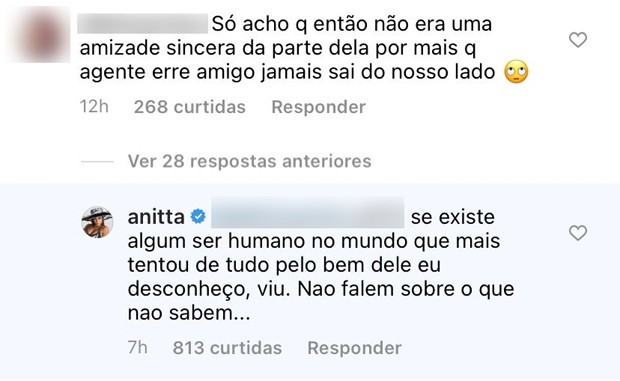 Anitta rebate fã que questionou unfollow em Nego do Borel (Foto: Reprodução / Instagram)